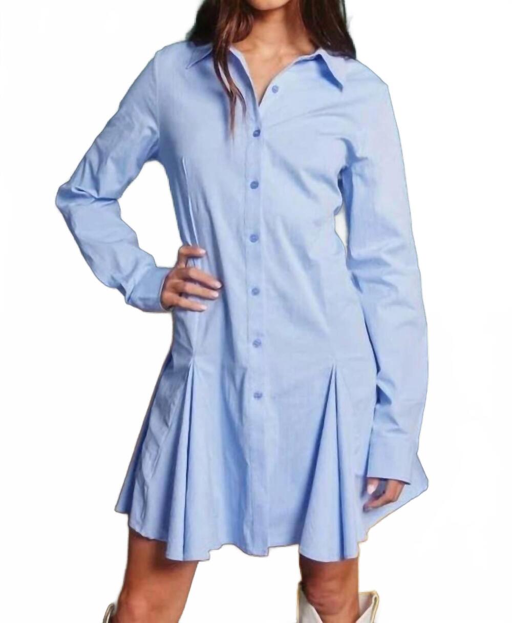 NEW BUCKETLIST kennedy long sleeve button down pleated dress in light blue